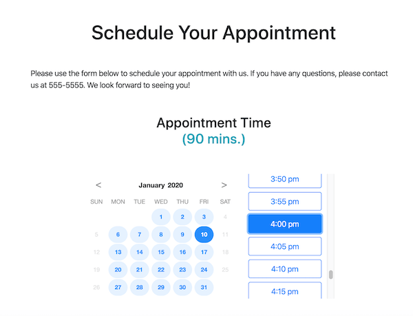 Online booking form for client appointments