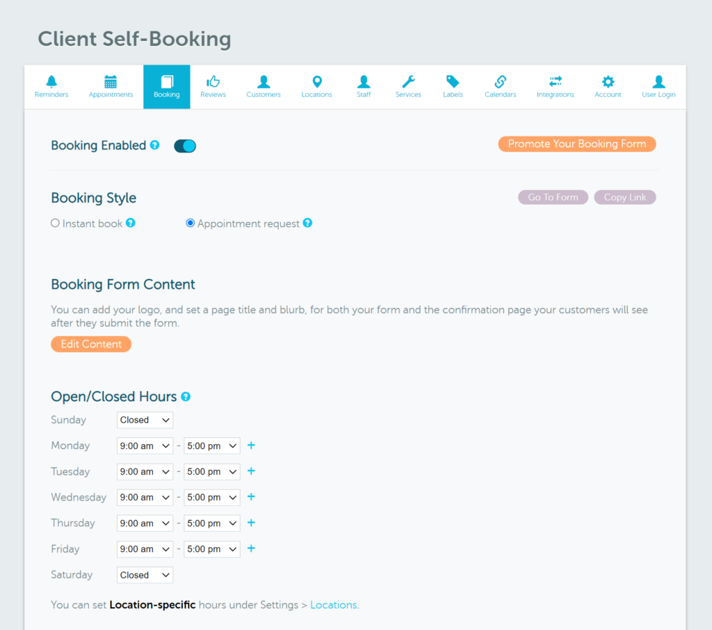 Booking Settings